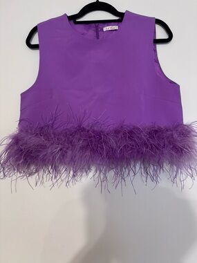 La Rossi Purple Feather Trim Crop Top